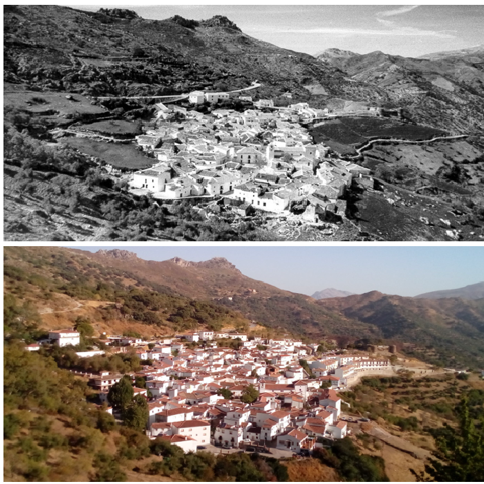 Dos imágenes de Benadalid desde el mismo sitio con años de diferencia